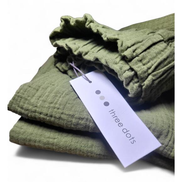 NWT‎ Three Dots Flutter Mini Dress Gauze Lagenlook Olive Branch Women's Size S - Picture 1 of 7